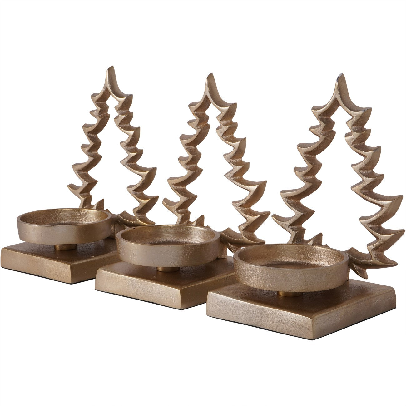 Set of 3 Laura Ashley  Festive Aluminium Xmas Tree Gold Tealight Holders